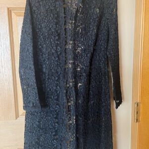 Elegant Black Lace Long Sleeve Dress-cardigan